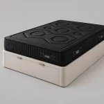 Pack Be Nube + canapé Venus: colchón negro con acolchado geométrico sobre canapé blanco