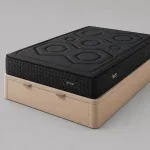 Pack Be Tactum + canapé Venus: colchón negro con dibujo hexagonal sobre canapé beige