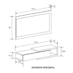 Plano del recibidor horizontal Aura con medidas del espejo y del mueble suspendido