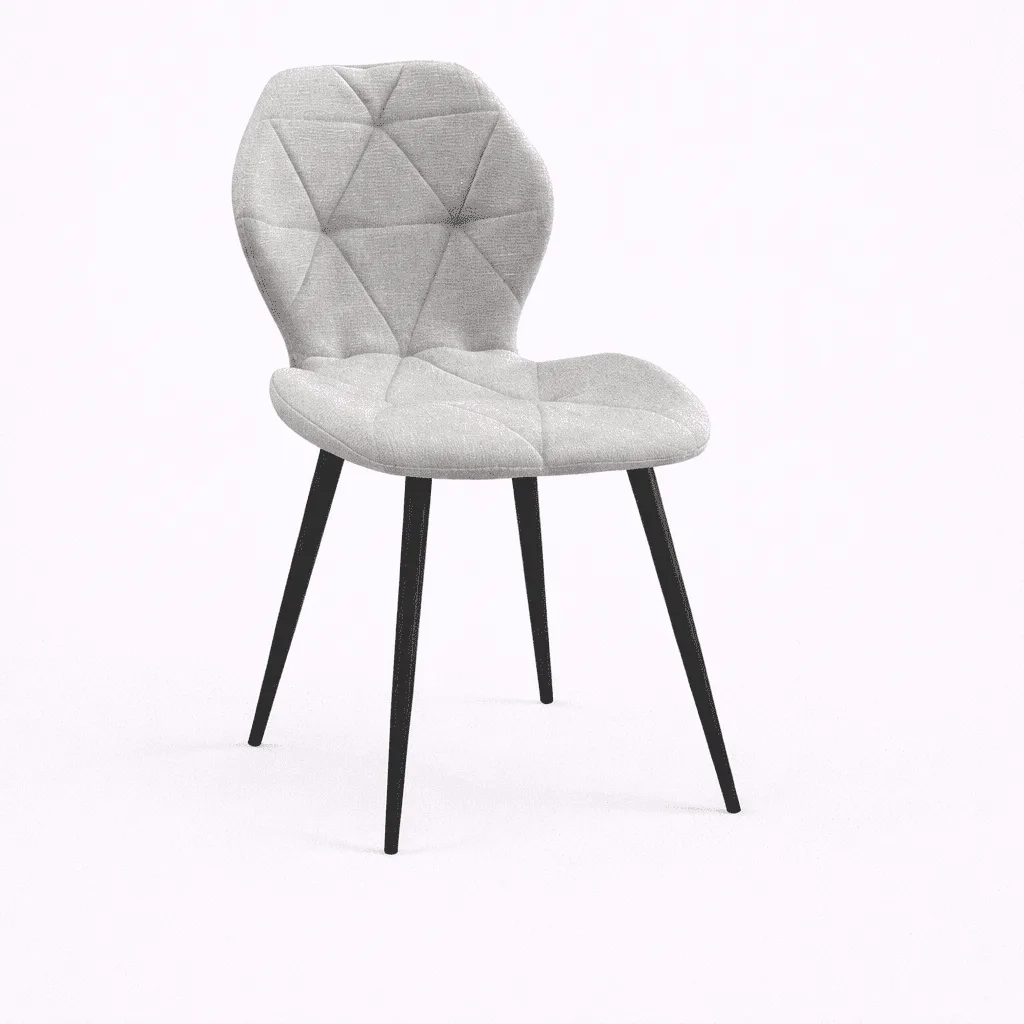 Silla Carlota en gris claro con respaldo capitoné en rombos y patas negras