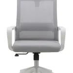 Silla de oficina 2223 blanco/gris vista de frente con malla gris y base blanca