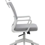 Silla de oficina 2223 blanco/gris vista de perfil, con reposacabezas y respaldo de malla