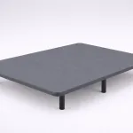 Base tapizada Sueño en tejido gris con patas negras, vista en perspectiva