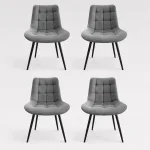 Pack 4 sillas Julia tapizadas en gris con respaldo capitoné y patas negras