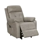 Sillón powerlift cemento 136 reclinado con reposapiés desplegado