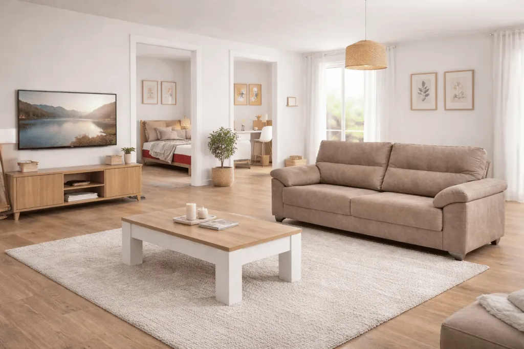 Salón y dormitorio amueblados para alquiler de larga temporada