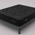 Pack Be Tactum + base tapizada Factory: colchón negro con dibujo hexagonal sobre base gris