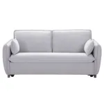Sofá cama italiano Hannover gris cerrado con cojines laterales y patas de madera