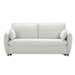 Sofá cama italiano Hannover beige cerrado en vista frontal con cojines laterales