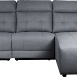 Chaiselongue relax eléctrico gris vista frontal con cabezales acolchados y reposabrazos anchos