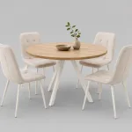 Mesa de comedor fija Géminis roble y patas blancas