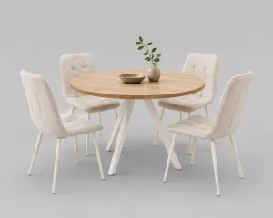 Mesa de comedor fija Géminis roble y patas blancas