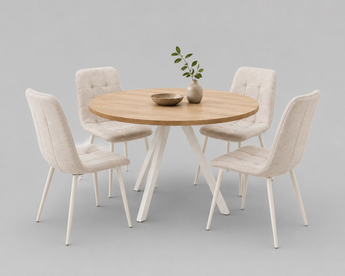 Mesa de comedor fija Géminis roble y patas blancas